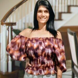 Old Navy Purple Tie-Dye Smocked Puff Sleeve Top | NWOT | XL